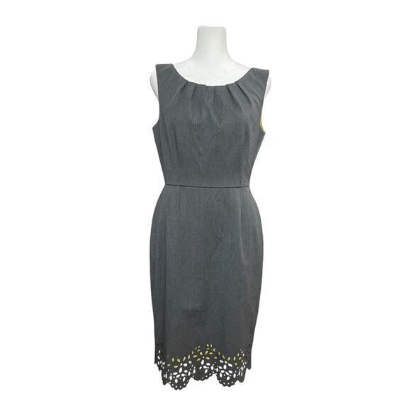 Muse Women's Sheath Dress‎ Size 6 Gray Green Silk Eyelets Career Sophisticated - Picture 1 of 9